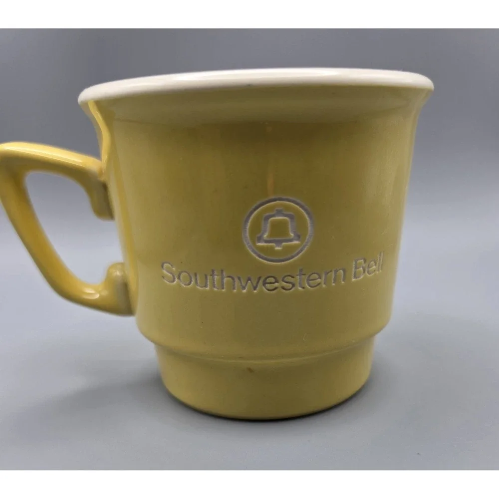 Vintage Southwestern Bell Telephone Mug Yellow Bell System Logo Advertising Cup